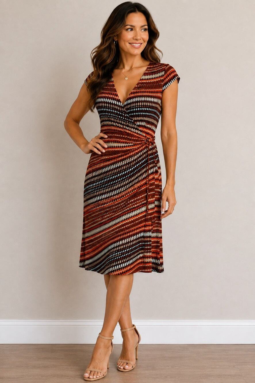 Laundry by Shelli Segal Dress Size 2 Geometric Faux Wrap Belted Cap Sleeve Y2K